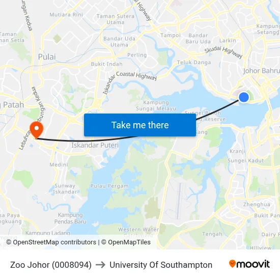 Zoo Johor (0008094) to University Of Southampton map