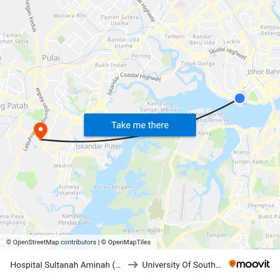 Hospital Sultanah Aminah (0004171) to University Of Southampton map