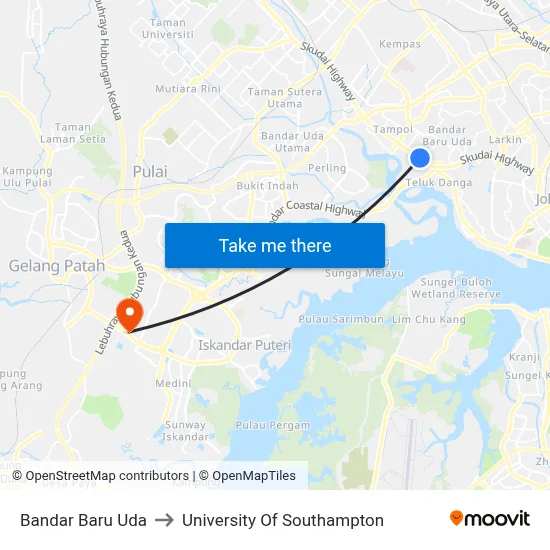 Bandar Baru Uda to University Of Southampton map