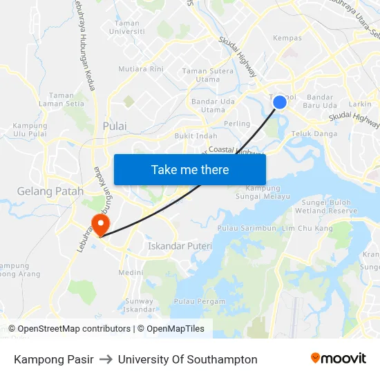 Kampong Pasir to University Of Southampton map