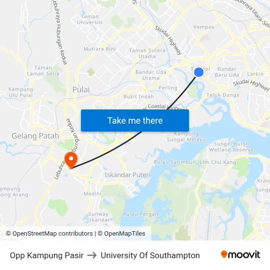 Opp Kampung Pasir to University Of Southampton map