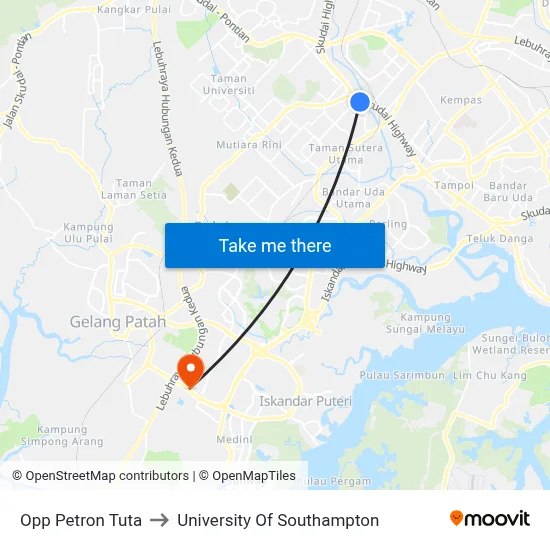 Opp Petron Tuta to University Of Southampton map