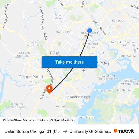 Jalan Sutera Chengal 01 (0008050) to University Of Southampton map
