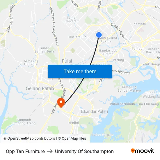 Opp Tan Furniture to University Of Southampton map