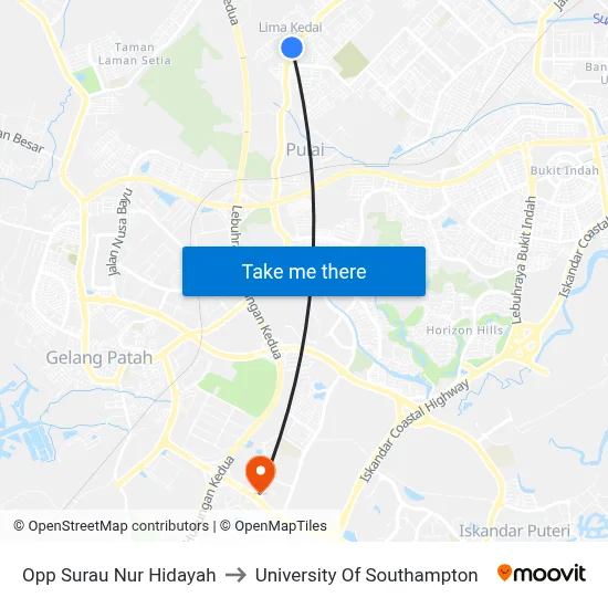 Opp Surau Nur Hidayah to University Of Southampton map