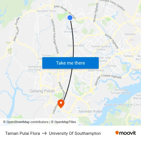 Taman Pulai Flora to University Of Southampton map