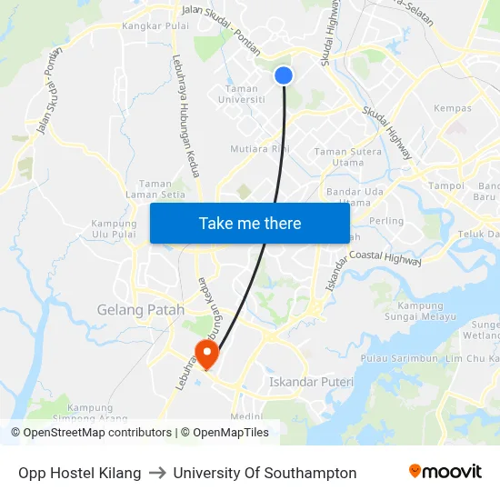 Opp Hostel Kilang to University Of Southampton map