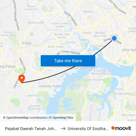 Pejabat Daerah Tanah Johor Bahru to University Of Southampton map