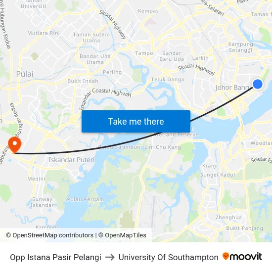 Opp Istana Pasir Pelangi to University Of Southampton map