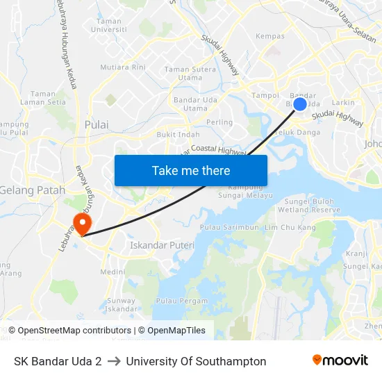 SK Bandar Uda 2 to University Of Southampton map