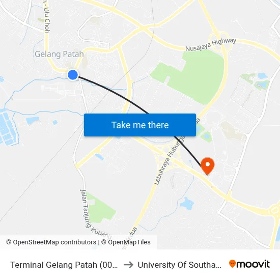 Terminal Gelang Patah (0000302) to University Of Southampton map