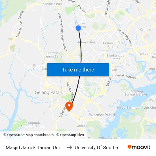 Masjid Jamek Taman Universiti to University Of Southampton map