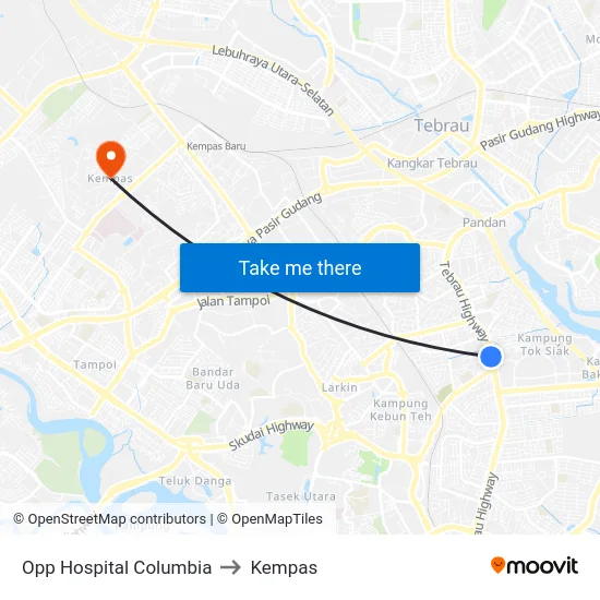 Opp Hospital Columbia to Kempas map