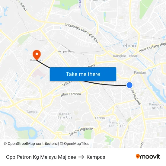 Opp Petron Kg Melayu Majidee to Kempas map