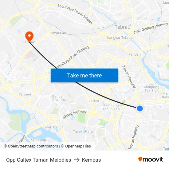 Opp Caltex Taman Melodies to Kempas map