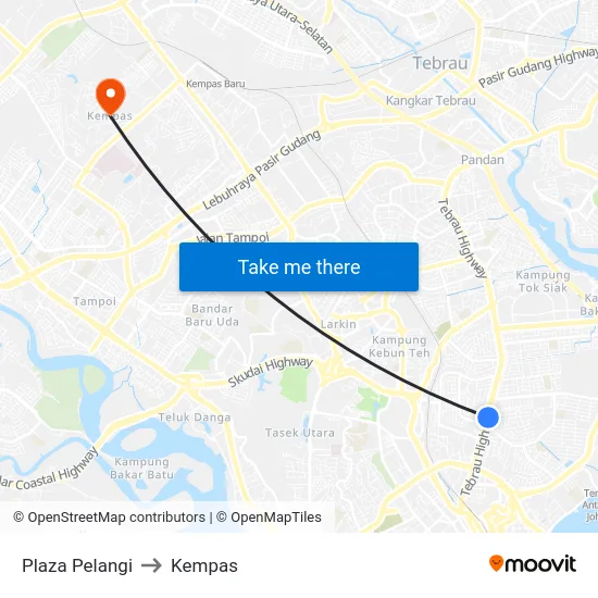 Plaza Pelangi to Kempas map