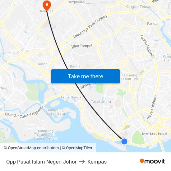 Opp Pusat Islam Negeri Johor to Kempas map