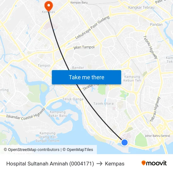 Hospital Sultanah Aminah (0004171) to Kempas map