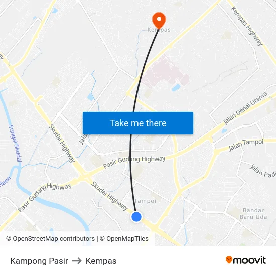 Kampong Pasir to Kempas map