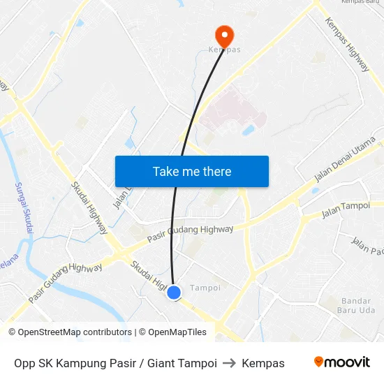 Opp SK Kampung Pasir / Giant Tampoi to Kempas map