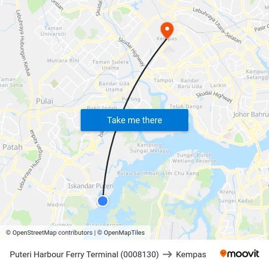 Puteri Harbour Ferry Terminal (0008130) to Kempas map