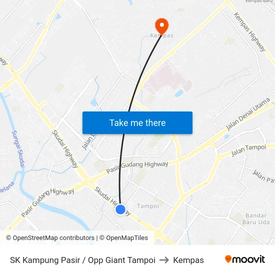 SK Kampung Pasir / Opp Giant Tampoi to Kempas map