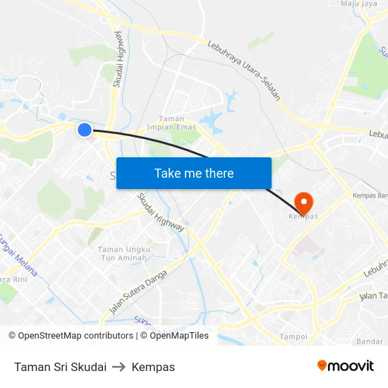 Taman Sri Skudai to Kempas map