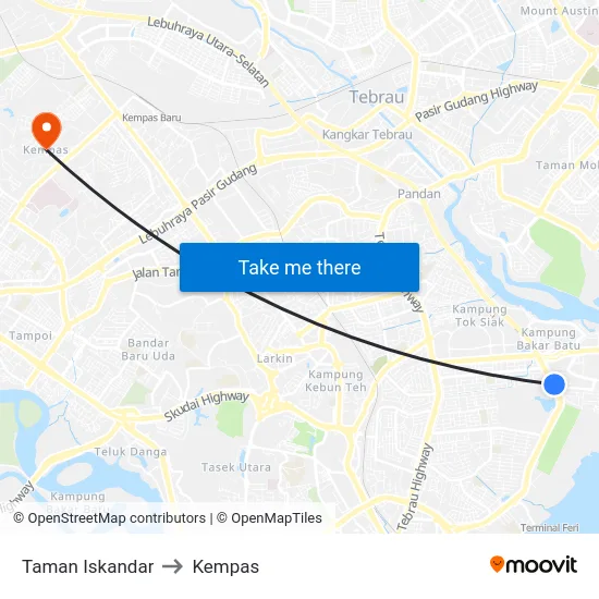 Taman Iskandar to Kempas map
