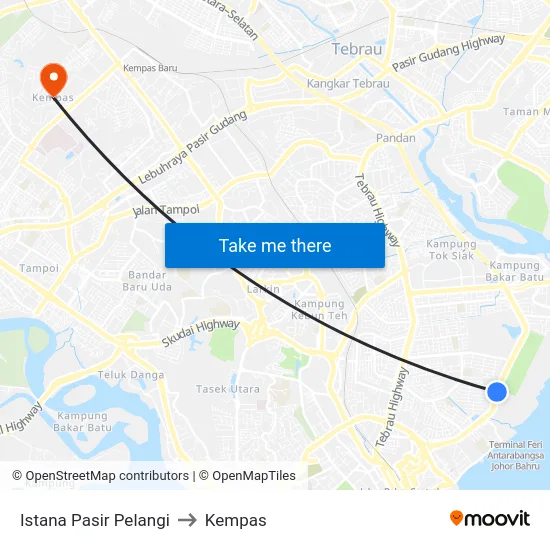Istana Pasir Pelangi to Kempas map