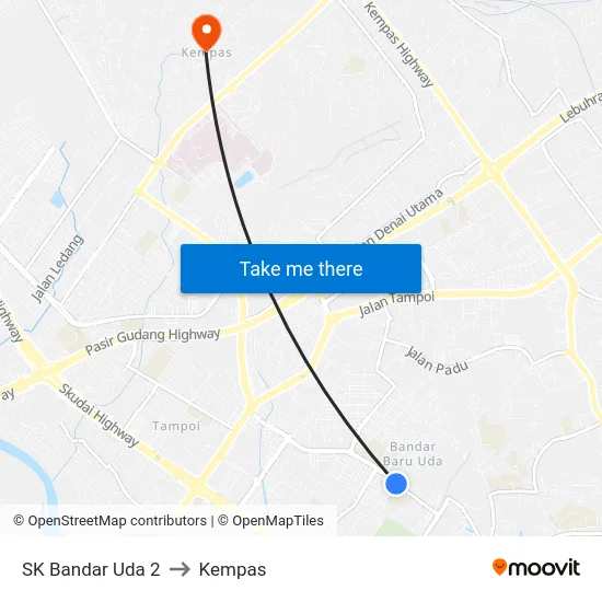SK Bandar Uda 2 to Kempas map