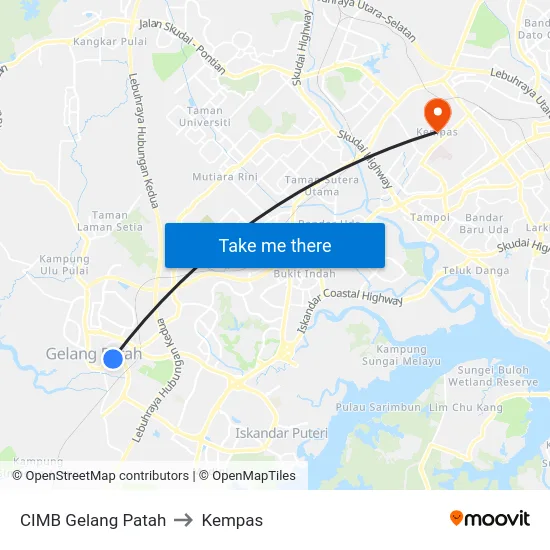 CIMB Gelang Patah to Kempas map