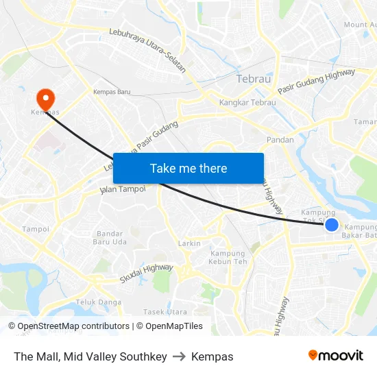 The Mall, Mid Valley Southkey to Kempas map