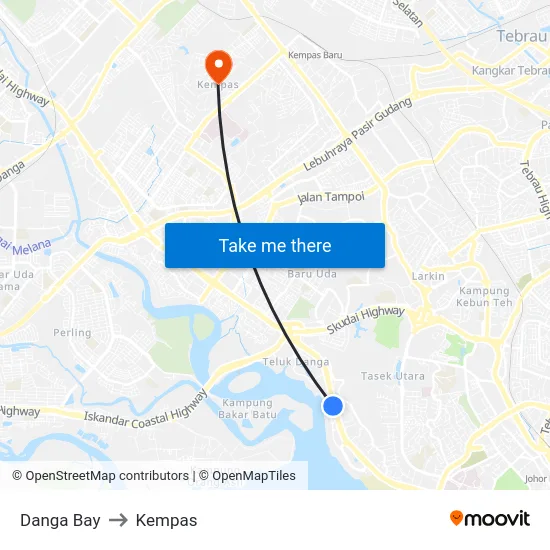 Danga Bay to Kempas map