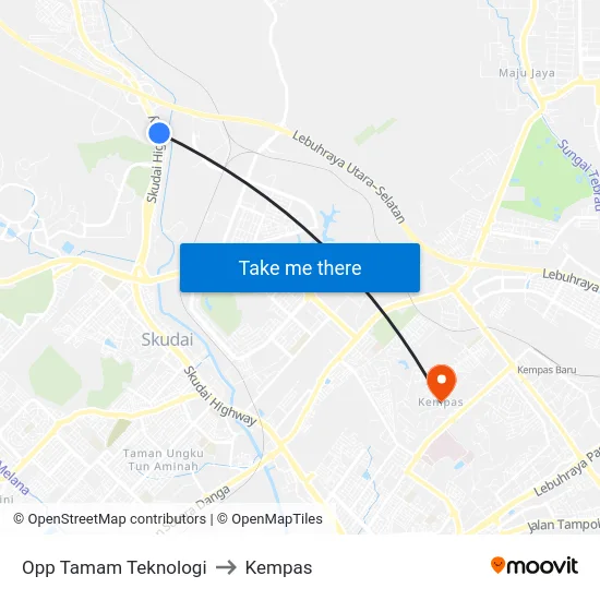 Opp Tamam Teknologi to Kempas map
