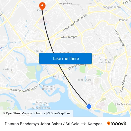 Dataran Bandaraya Johor Bahru / Sri Gela to Kempas map