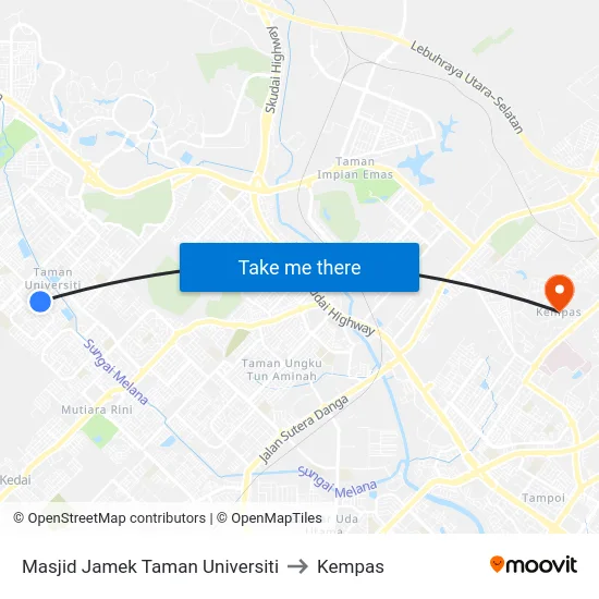 Masjid Jamek Taman Universiti to Kempas map