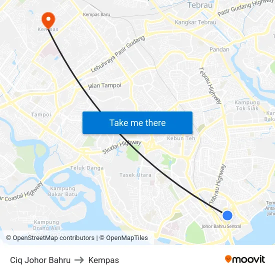 Ciq Johor Bahru to Kempas map