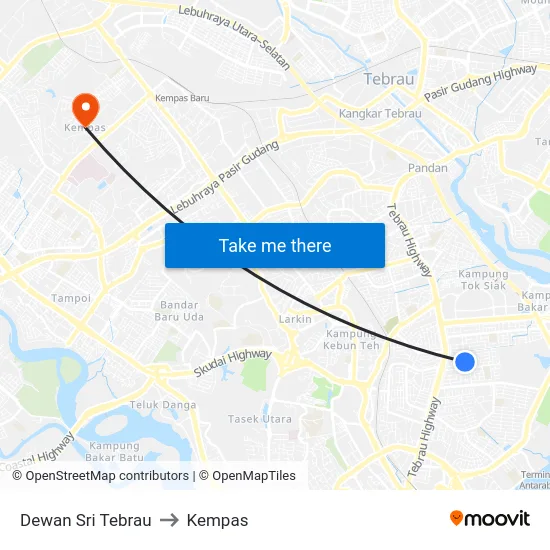 Dewan Sri Tebrau to Kempas map