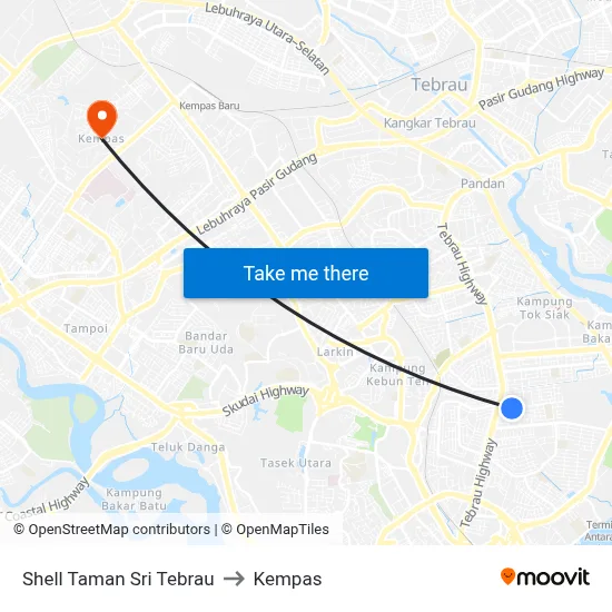 Shell Taman Sri Tebrau to Kempas map