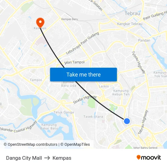 Danga City Mall to Kempas map