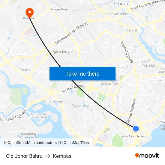 Ciq Johor Bahru to Kempas map