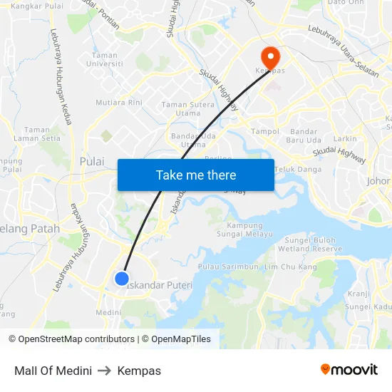 Mall Of Medini to Kempas map