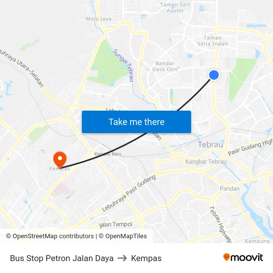 Bus Stop Petron Jalan Daya to Kempas map