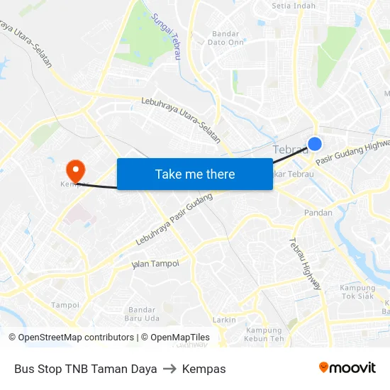 Bus Stop TNB Taman Daya to Kempas map