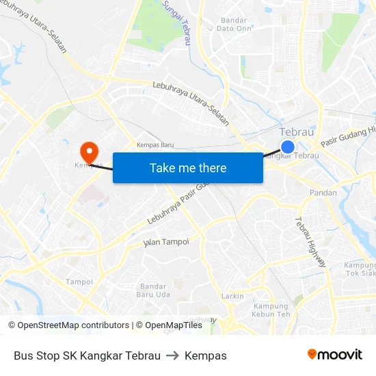 Bus Stop SK Kangkar Tebrau to Kempas map