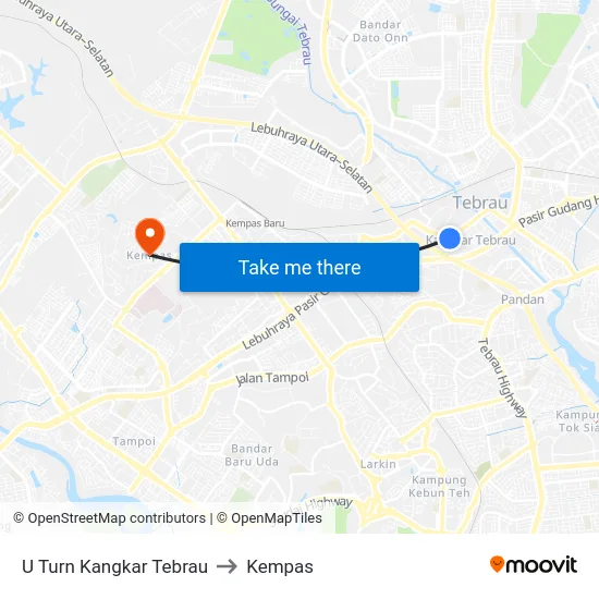 U Turn Kangkar Tebrau to Kempas map