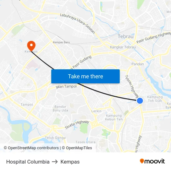 Hospital Columbia to Kempas map