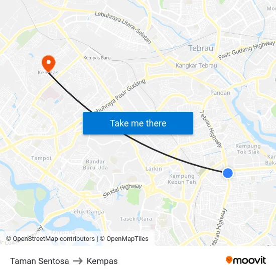 Taman Sentosa to Kempas map