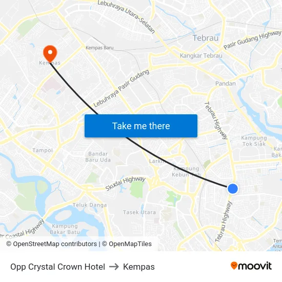 Opp Crystal Crown Hotel to Kempas map