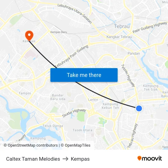 Caltex Taman Melodies to Kempas map